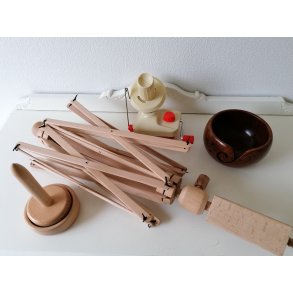 Garnholder, garnvinder, krydsnøgleapparat, blokkemåtte, vindsler osv.