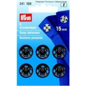 Trykknapper i sortfarvet metal - pk. med 6 stk. - 15mm