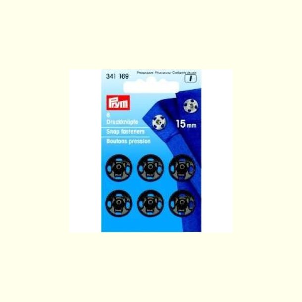 Trykknapper i sortfarvet metal - pk. med 6 stk. - 15mm