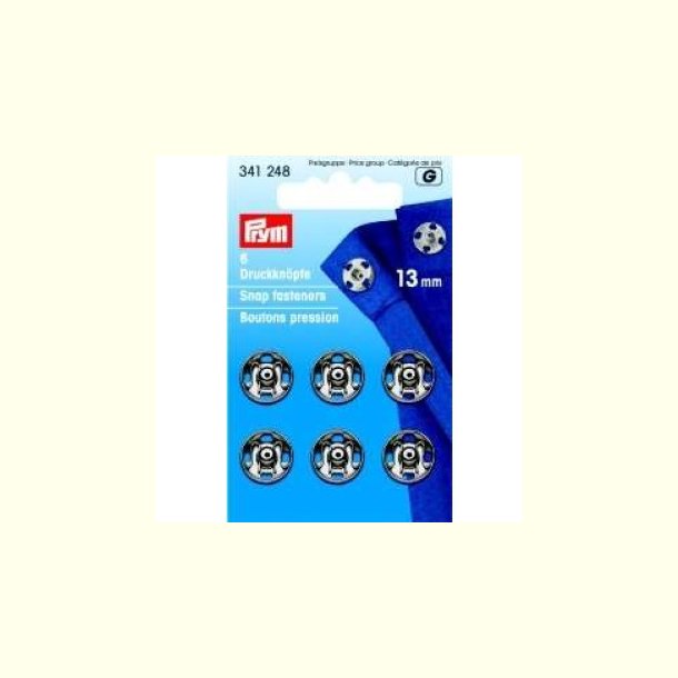 Trykknapper i s�lvfarvet metal - pk. med 6 stk. - 13mm