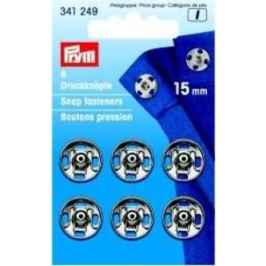 Trykknapper i s�lvfarvet metal - pk. med 6 stk. - 15mm