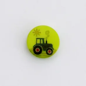 Knap - �15 med �je bagp� - Lysegr�n med traktor