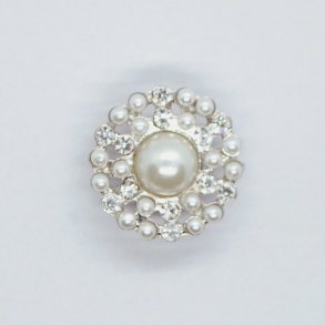 Blingknap med perler og krystal - 21mm