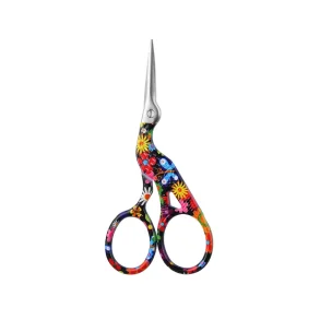 Storke saks - ca. 9cm - Sort med blomster