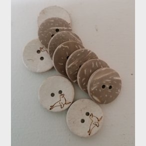 Knap 2-hul i kokos m/sl motiv - 20mm