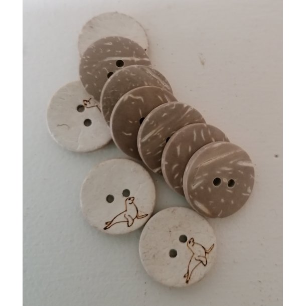 Knap 2-hul i kokos m/sl motiv - 20mm