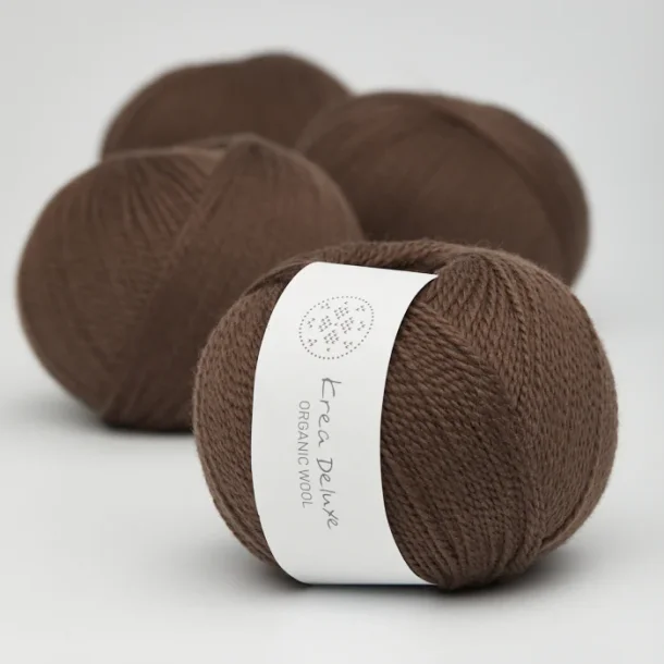 Krea Deluxe - Organic Wool 1 50 g, fv 29 Mrkebrun - kologisk uldgarn (Ny)