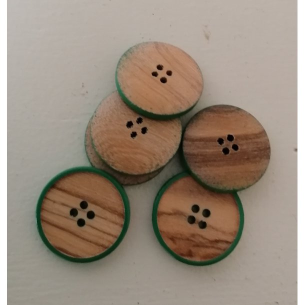 Knap 4-hul Natur/Grn - 20mm