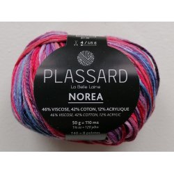 Plassard - Norea - Bomuld/Viscose garn - Bl/Pink (34) - 50g