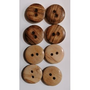 Tr knap m/2 huller - 2-farvet - lys/mrk - 15mm