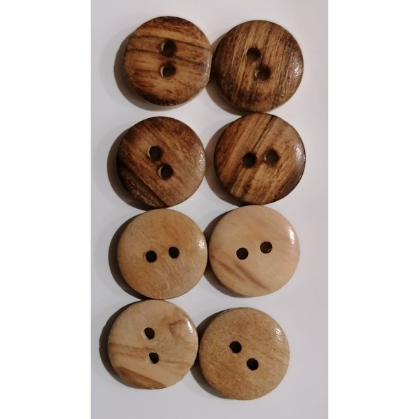 Tr knap m/2 huller - 2-farvet - lys/mrk - 15mm