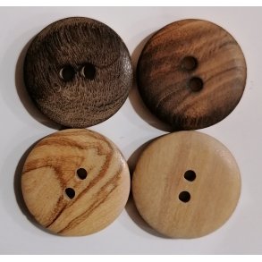 Tr knap m/2 huller - 2-farvet - lys/mrk -  28mm