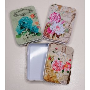 Metal ske m/blomstermotiv - ass. mnstre - Mler 6,5 x 9 x 2,4cm