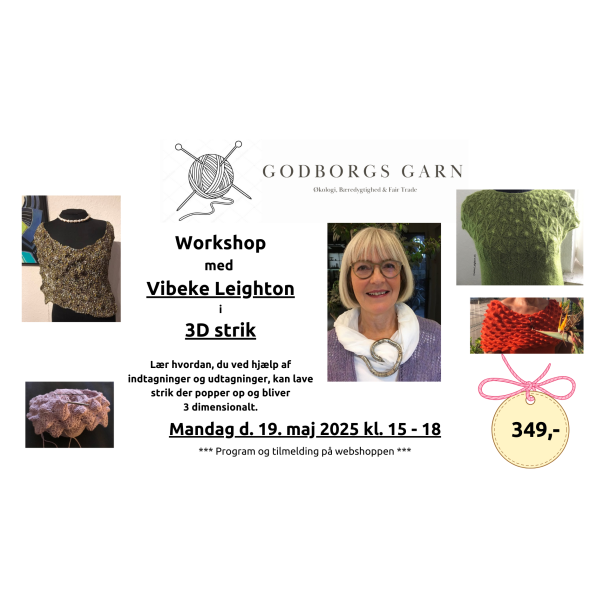 Workshop i 3D strik med Vibeke Leighton - Mandag d. 19. Maj 2025 kl. 15 - 18