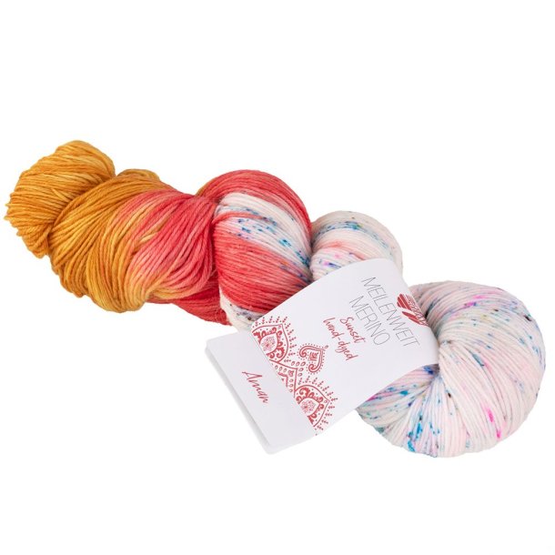 Lana Grossa - Meilenweit Merino Sunset hndfarvet - merino uldgarn - Aman (0501) - 100g
