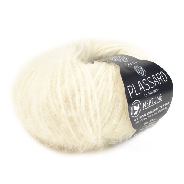 Plassard - Neptune - alpaca/bomuld/mohair garn - Hvid (03) - 50g