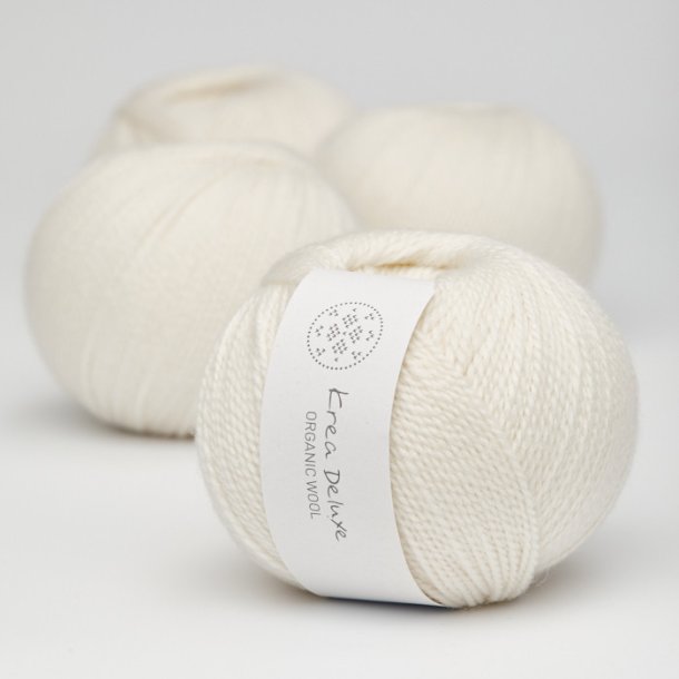 Krea Deluxe - Organic Wool 1 50 g, fv 01 natur hvid - kologisk uldgarn (Ny)