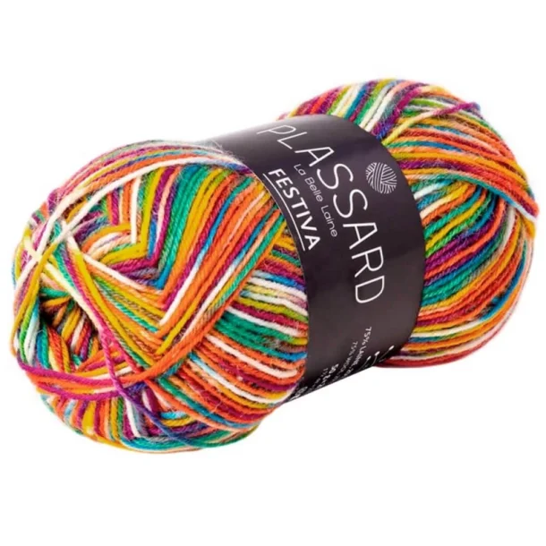 Plassard - Festival Multicolor - Strmpegarn - Fv. 98 - 100g